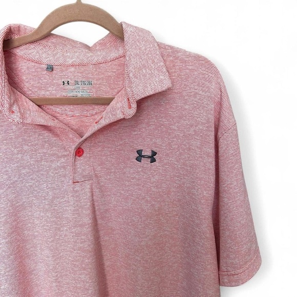 Under Armour HeatGear Polo Loose Fit 2XL, Reddish-Orange Stripes,Golf-Ready - Picture 1 of 8